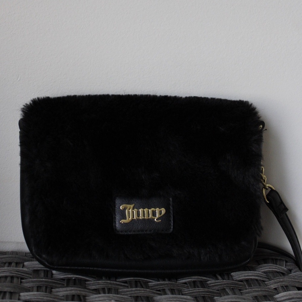 Juicy Couture Black Faux Fur Wristlet